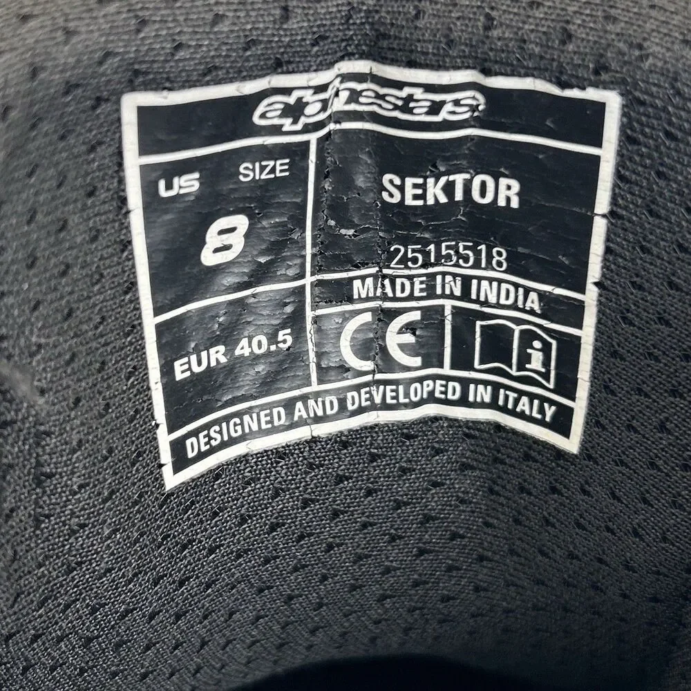 Alpinestars Sektor Vented Motorcycle Shoes Mens Sz US 8 EU 40.5 Black Worn/READ